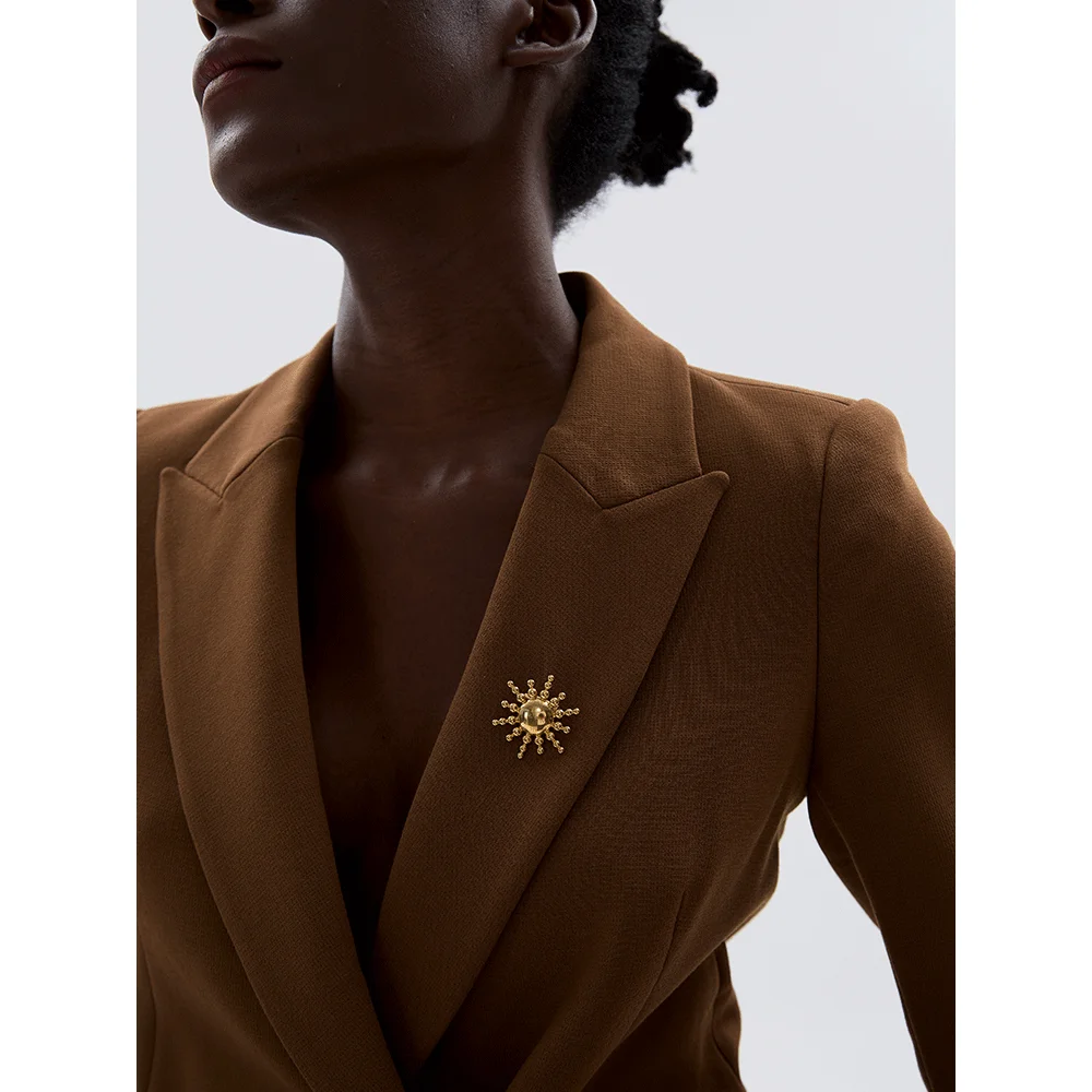 Yhpup Waterproof Stainless Steel Sun Brooch Pin Rust Proof Fashion Charm Clothing Metal Jewelry Accessories