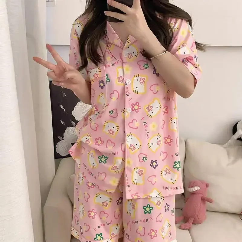 Miniso-Pijama Hello Kitty para meninas, figura dos desenhos animados, roupa interior noturna, doce e adorável, cor rosa, fora e quarto, fofo