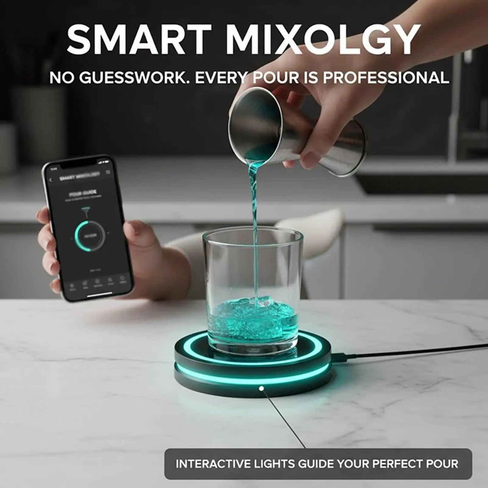 Smart Cocktail Coaster With Interactive LED Light Smart Coaster Cocktail Machine for Home Bar Party Entertainment Family