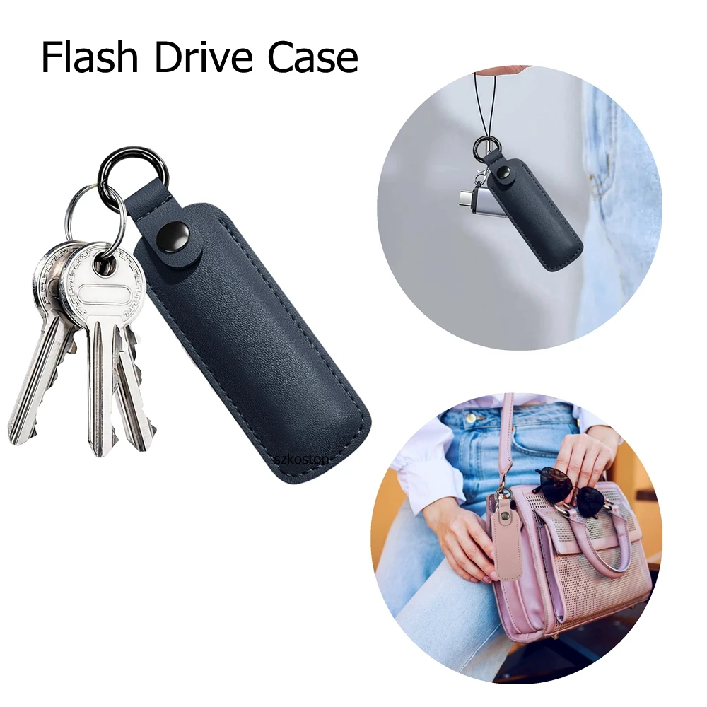 Lederen USB-flashdrive Hoes – Met Sleutelhanger – PU-leer – Beschermt Tegen Krassen – 9x3,2 Cm – Compact En Draagbaar – Voor School, Werk En Reis