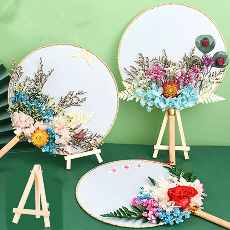 

Natural Dried Flowers Fans DIY Kit, Round Painting, Hand Held Fans, Craft Making for Hanfu, Home Decoration, Party, Wedding Gift