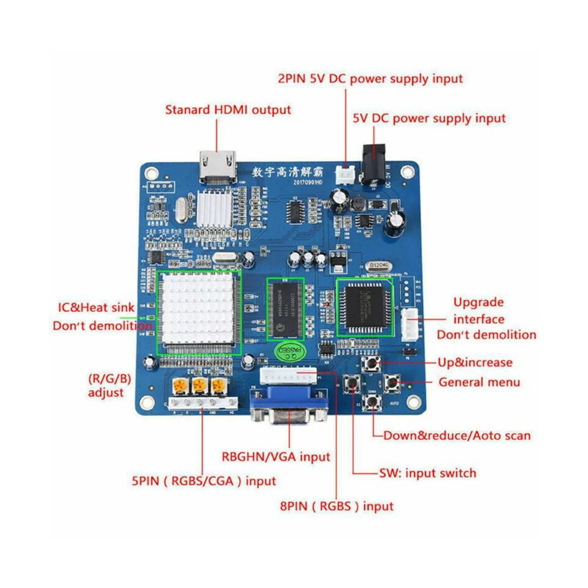 Imagem -04 - Placa Video Compatível do Conversor da Saída de Hdmi Vga Rgb Cga Ega Yuv Máquina do Jogo Arcada Azul