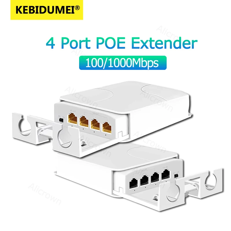 

4 Port POE Extender 100M/1000M Network POE Repeater Outdoor Rainproof Network Switch IP55 VLAN 44-57V for POE Camera Wierless AP
