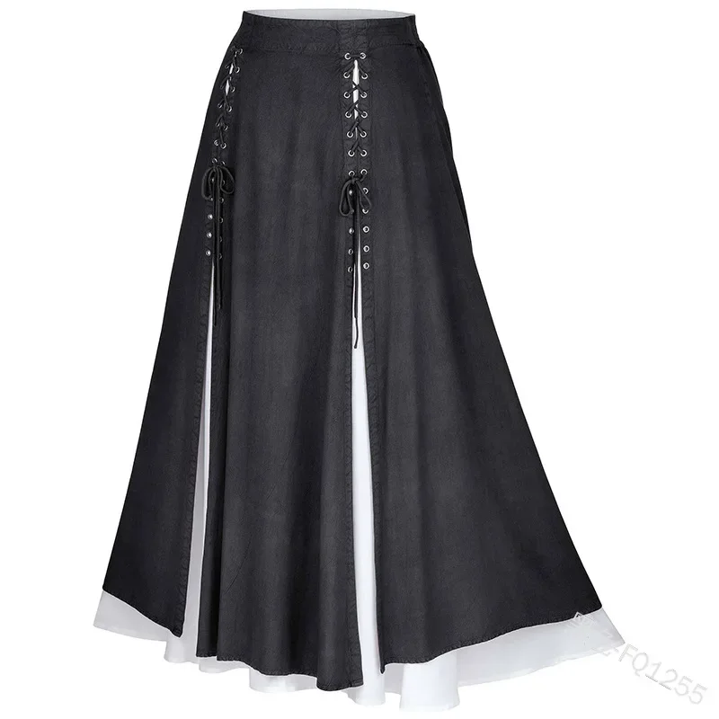 2019 New Woman Medieval Elegant Skirt Solid Hight Waist Middle Ages Renaissance Costumes Vintage Swing Pleated Skirts