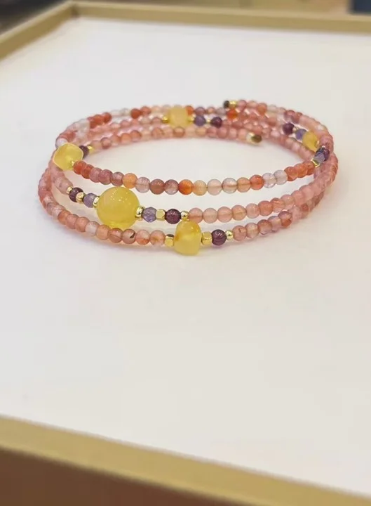 

2025 Sweet Romantic 8mm Natural Amber Natural Gemstones String Multi-layers Strand Bracelet Stackable Summer Jewelry Women Gift