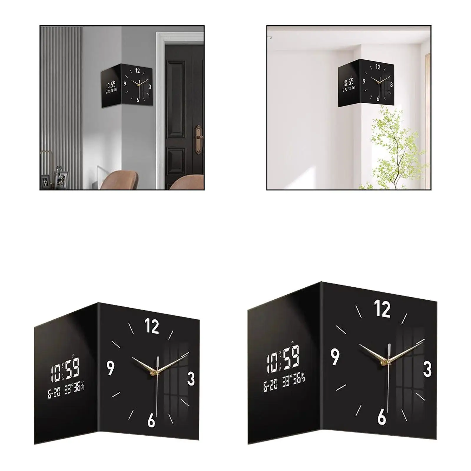 Corner Clock Double Sided Wall Clock Practical Versatile Easy to Read Easy to Install Temperature Display for Home Kitchen