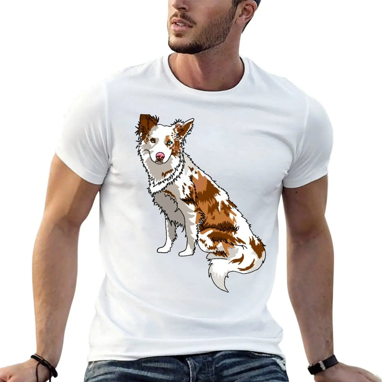Camiseta roja merle border collie para hombre, camiseta de algodón, paquete de camisetas para hombre, camiseta de algodón 100%