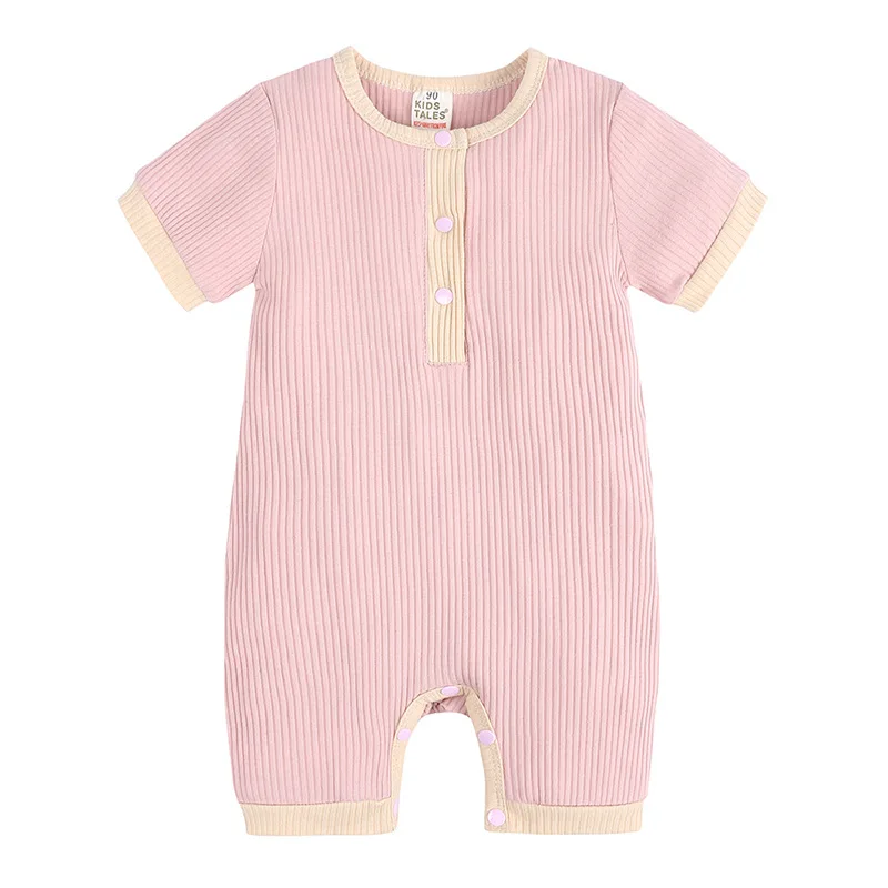 Toddler Small Children Summer Ribbed Knitted Rompers Jumpsuit Boys Girls Short Sleeve Romper Pajamas Playsuit