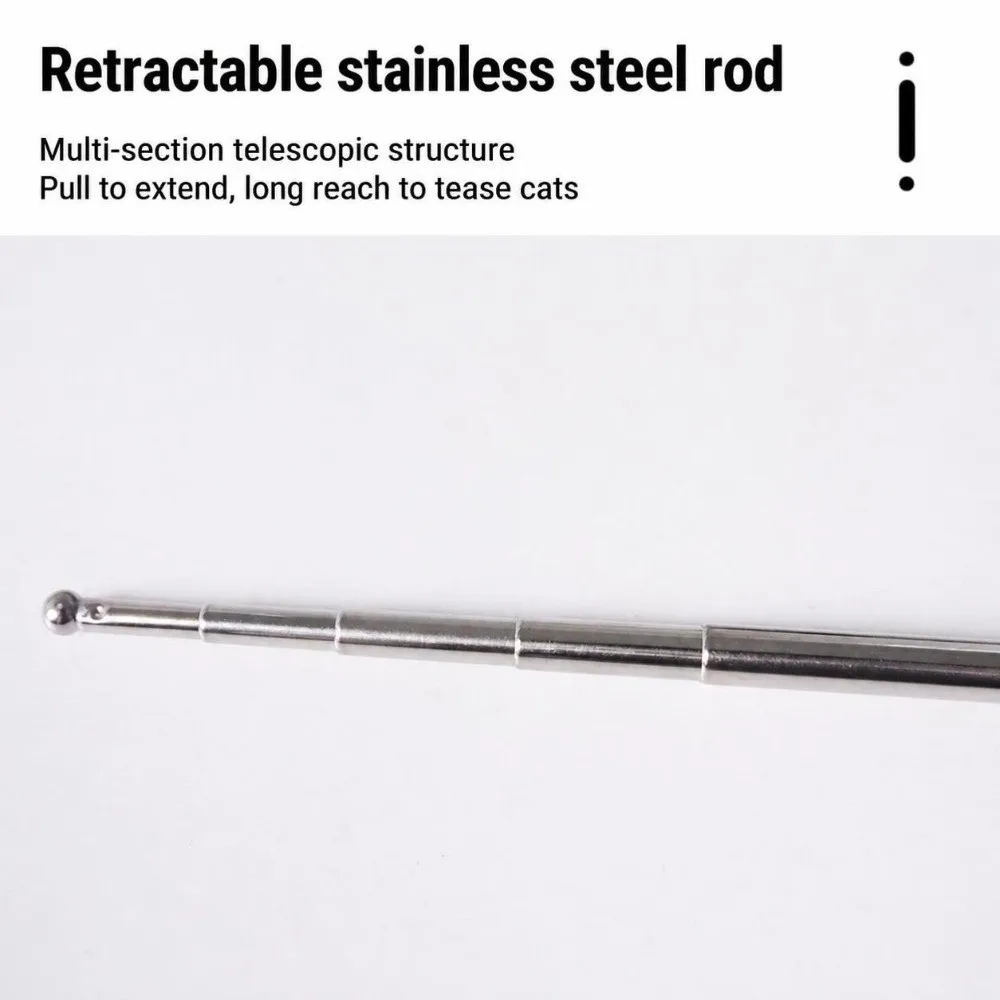 Stainless Steel Cat Teaser Wand Replaceable Head Retractable Retractable Cat Teaser Wand Interactive Cat Toy Indoor/Outdoor