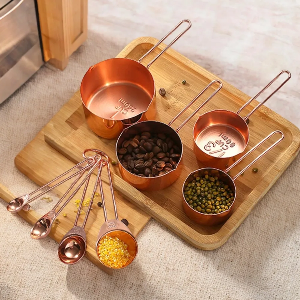 Elevate Your Culinary Expertise with Timeless Vintage Rose Gold Stainless Steel Measuring Cups and Spoons Set - Elegant Essentia