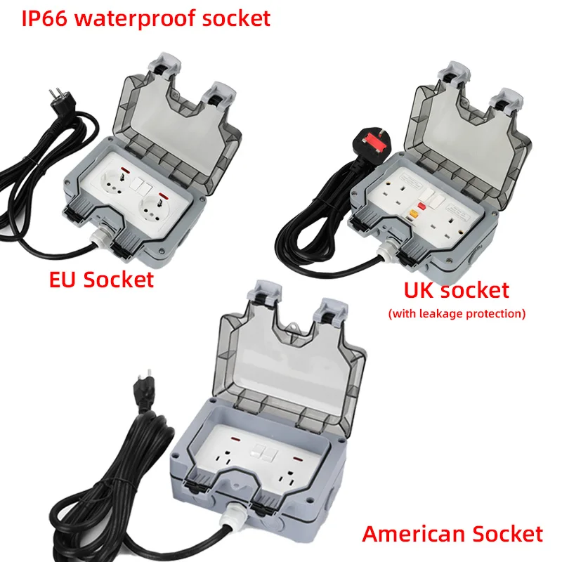 EU socket waterproof socket IP66 UK rainproof charging outdoor garden garage basement with wire leakage protection socket
