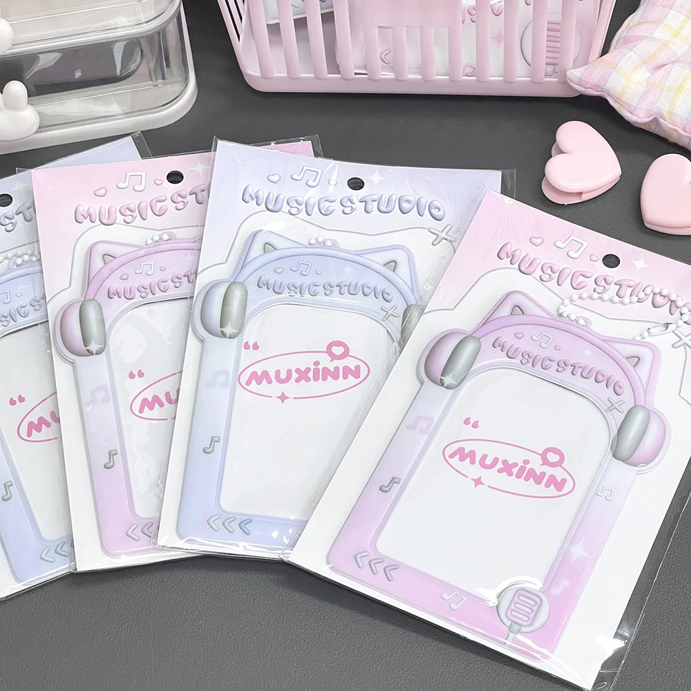 PVC Headphone Pattern Card Holder Key Chain Ins Idols Cards Photocard Holder ID Badge Holder Pendant Decorative Card Sleeves