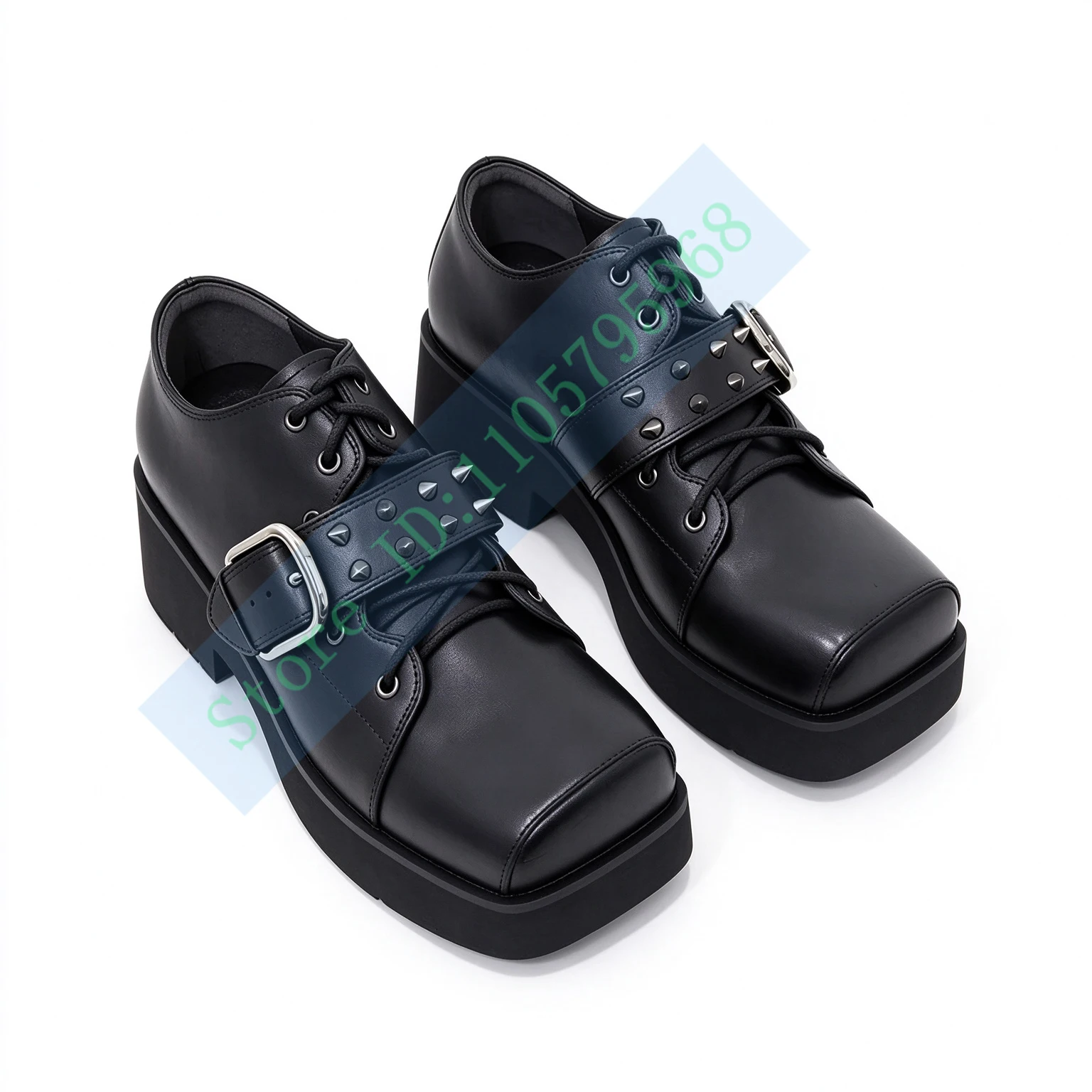 Women Punk Square Toe Platform Lace Up Shoes Spiked Buckle Strap Gothic Street Casual Footwearable Casual Couple Shoes