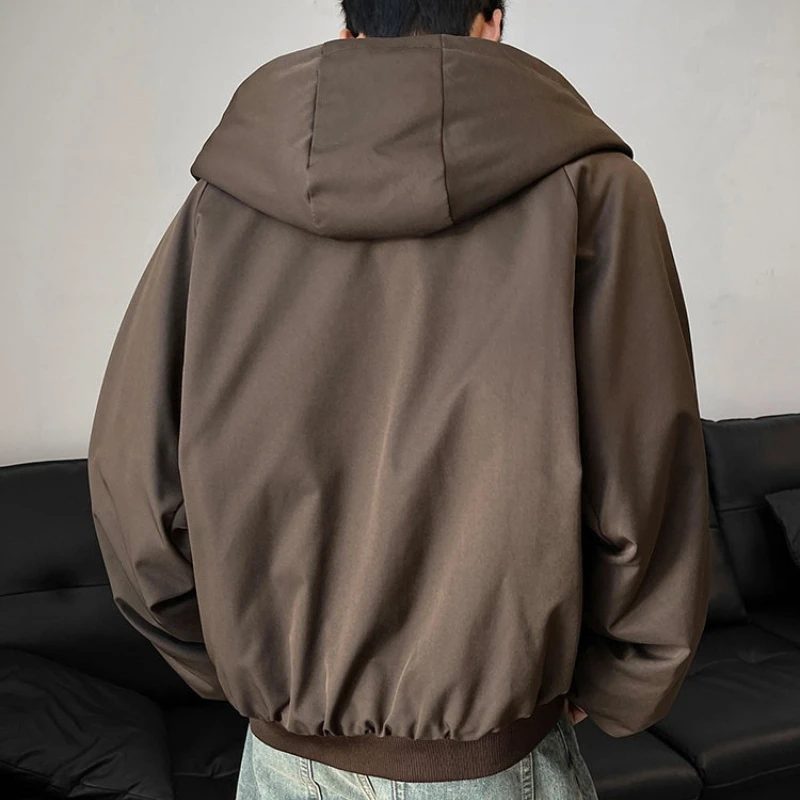 سترة بغطاء للرأس مبطنة بالصوف مزدوجة الوجه للجنسين - أخضر حكيم (كحلي/بني/أسود) S-XL ملابس شتوية دافئة للزوجين ​