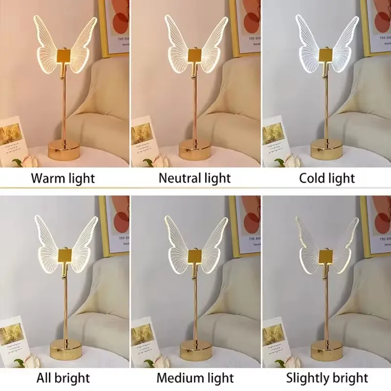 Butterfly Led Table Lamp Retro Gold Acrylic Desk Lamps Hotel Villa Art For Living Room Bedside Desktop Decor Led Night Lights