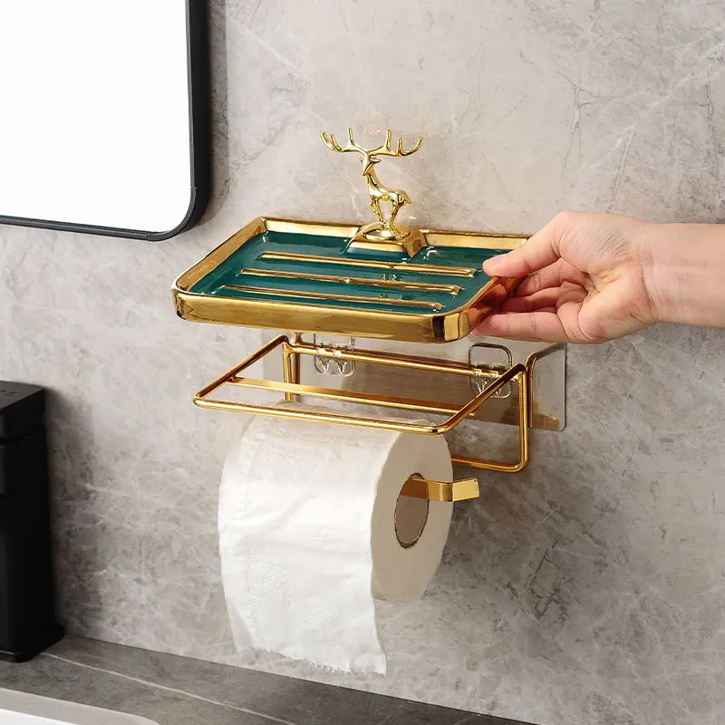 

Paper Holder Perforation-Free Toilet Tissue Box Toilet Paper Roll Paper Box Light Luxury Bathroom Decoration Wall-Mounted Shelf