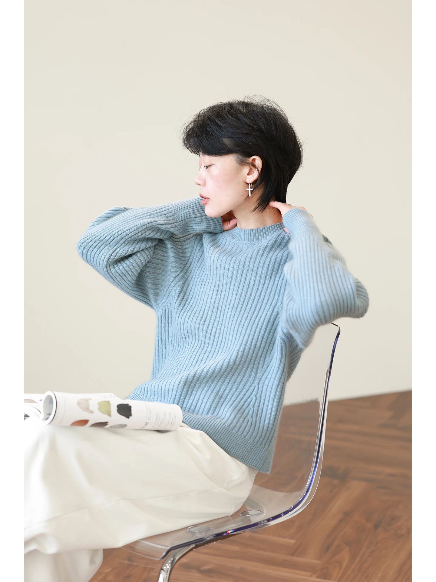 

Женский винтажный вязаный свитер из мягкой шерстяной пряжи, приталенный, с круглым вырезом, теплый, повседневный, для ношения под одеждой