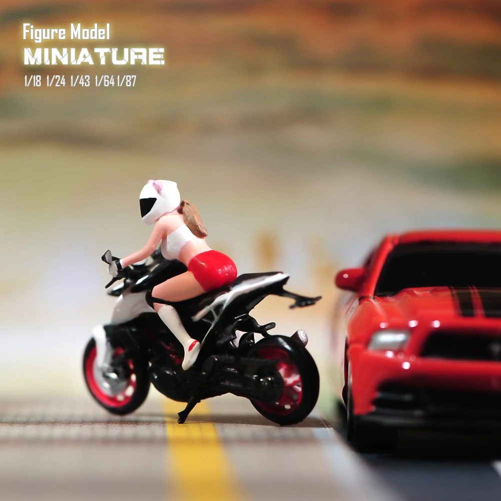 Painted Miniatures 1/87 1/64 1/43 1/24 1/18 Horsewoman and Motorcycle 3D Print Doll Diorama Scene Props Model For Cars Toys - Image 5