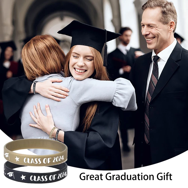 Silicone Pulseira Graduação para Estudantes, Pulseiras de Borracha, Graduando Celebration, Classe de 2024, G, 50pcs