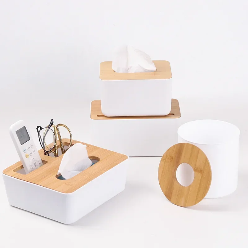 Home Kitchen Wooden Plastic Tissue Box Living room TV Air Conditioner Remote Cosmetic Multifunction Storage Box Napkin Holder