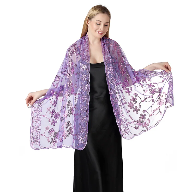 Elegant Women Floral Embroidery Sequins Shawls for Party Evening Dresses Shawl Bride Wedding Cape Female Wraps Shoulder Scarf