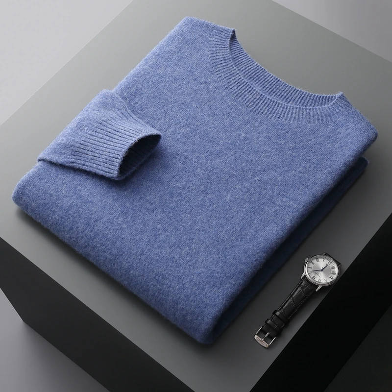 

Men's Round Neck Knitted Sweater 100% Cashmere Autumn Winter Comfortable Warm Wool Pullover Casual Loose Base Shirt