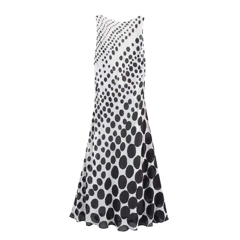 

Retro Polka Dot Sleeveless Backless Long Skirt for Women Sexy Chic Summer Party Dress Fashionable Costume Robe