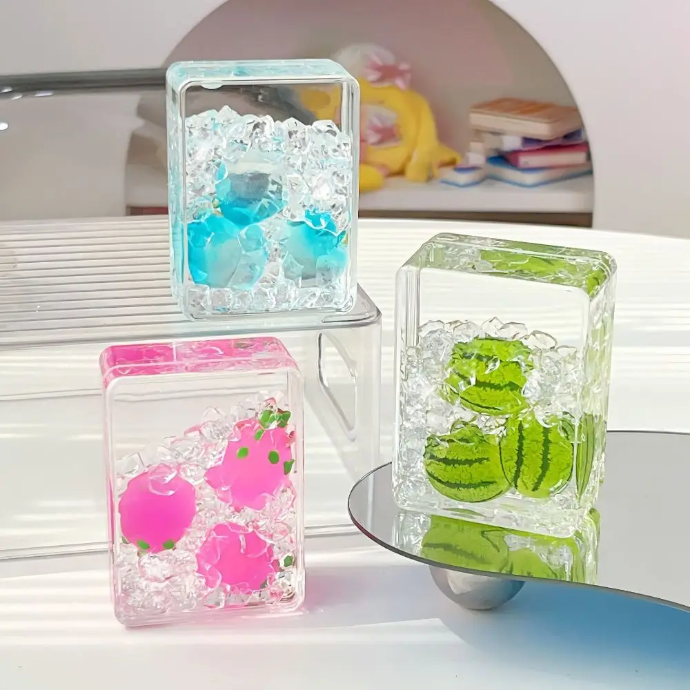 Ornamen Pasir Buah Transparan Bentuk Hati Ornamen Akrilik Persegi Panjang Infus dengan Ornamen Pasir Mengalir Minyak Lucu