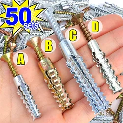 50/10Sets Metal Expansion Tube Pipe Serrated Thorny Self Tapping Screws Drilling Plug for Concrete Wall Bolt Anchors Fasteners