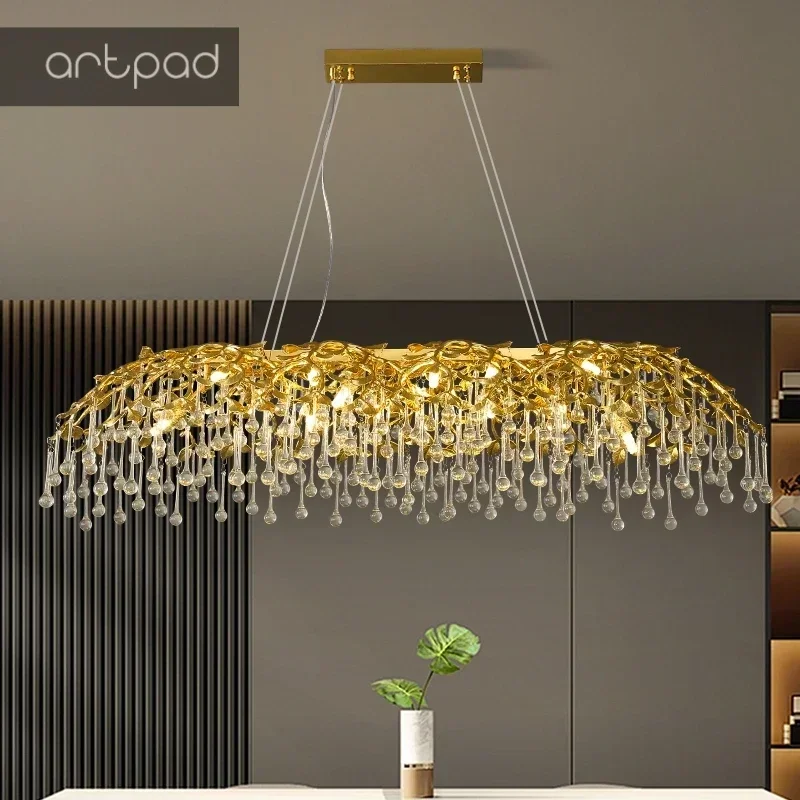 

Artpad Luxury Long Crystal Chandeliers for Dining Room Living Room Raindrop Branch Ceiling Chandelier Crystal Pendant Lamps