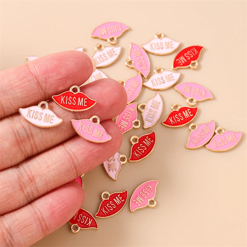 20 Stück 17x10mm Niedliche Emaille-Charms mit Roten Lippen für Schmuckherstellung, Ohrhänger, Halsketten, Armbänder, DIY-Bastelzubehör – Detail 2