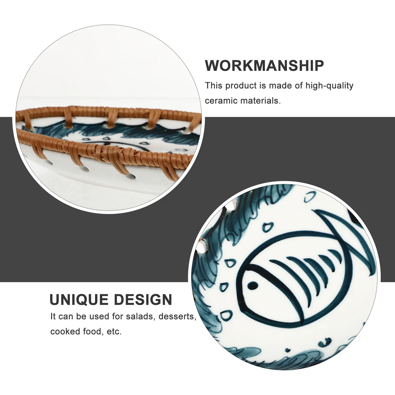 

1Pcs Japanese-Style Rattan Fruit Plate Oval Creative Ceramic Tray Practical Stoneware Household Porcelain Dish