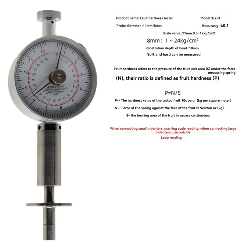 Portable Pointer Fruit Hardness Tester GY-3 Fruit Penetrometer For Pears Grapes Oranges Fruit Sclerometer