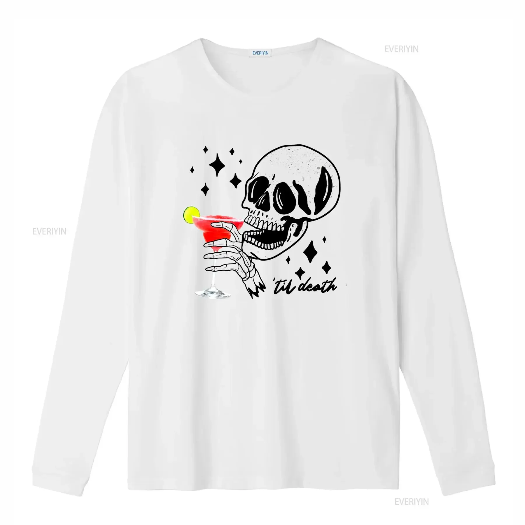 Gothic Streetwear Cool Glitter Skull Holding Cocktail Print Casual T Shirt vintage Washed Stylish designer clothes Soft