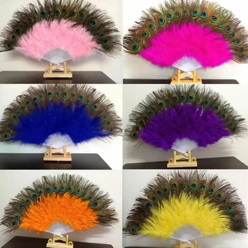 

Красочный веер с перьями, 2025 г., складной танцевальный реквизит с павлиньим хвостом и перьями для свадьбы, замечательные танцевальные аксессуары