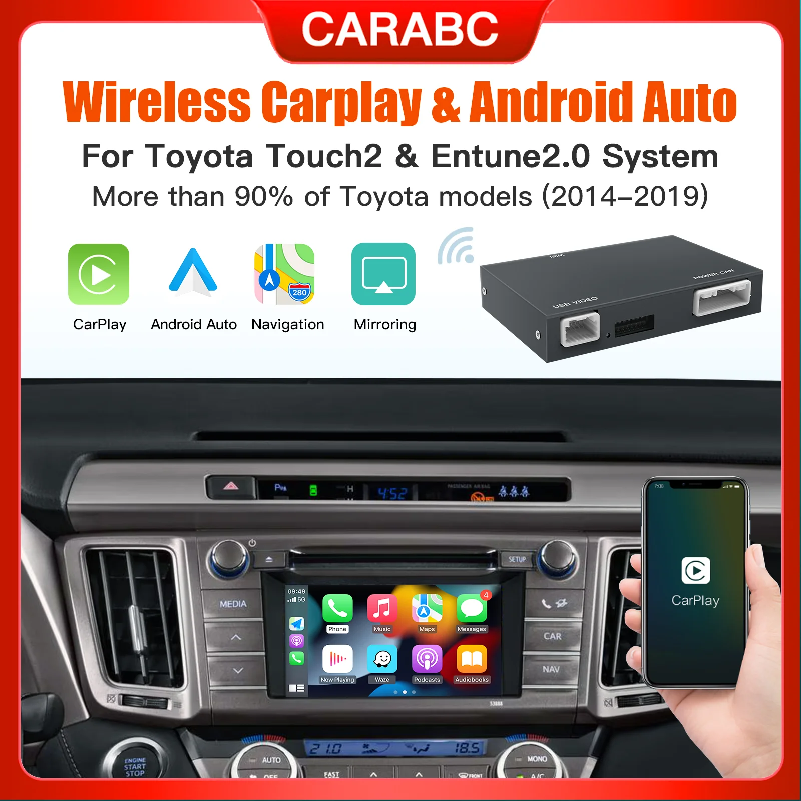 CARABC Wireless Carplay Android Auto module For TOYOTA CHR Corolla Camry Auris prius RAV4 Avensis Highlander Touch2 Car decoder