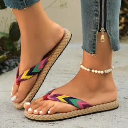 Female Shoes on Sale 2024 Pinch Toe Women's Slippers Summer Mixed Colors Light Outdoor Casual Beach Flat Large Size Flip Flops