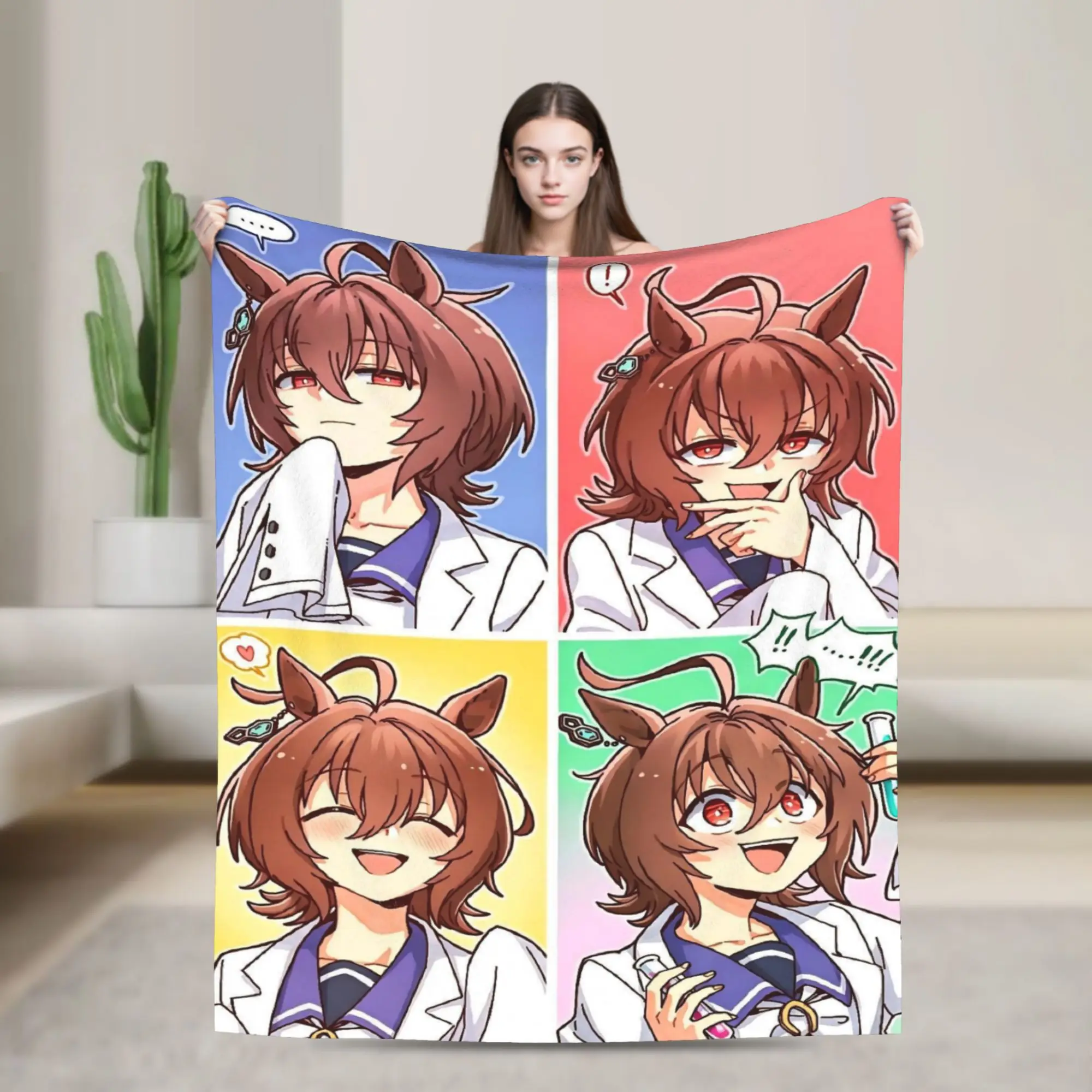 Agnes Tachyon Blanket Flannel Spring/Autumn Uma Musume Anime Multi-function Soft Throw Blankets for Bed Travel Quilt