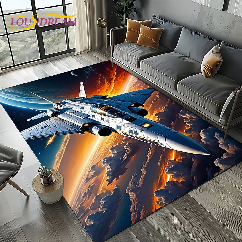 27 Style New Space Spitfire Aircraft  Air Force Jet Fighter Cartoon Carpet Rug for Living Room Bedroom Sofa,Non-slip Floor Mat