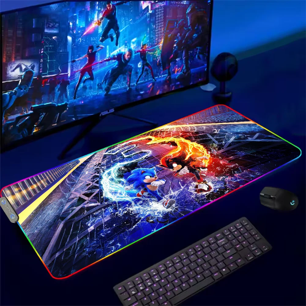 Cartoon S-Sonics The H-Hedgehogs For Rgb Mouse Pad Xxl Steelseries Laptop Mat Gaming Mousepad Backlit Keyboard Girl Table Pads