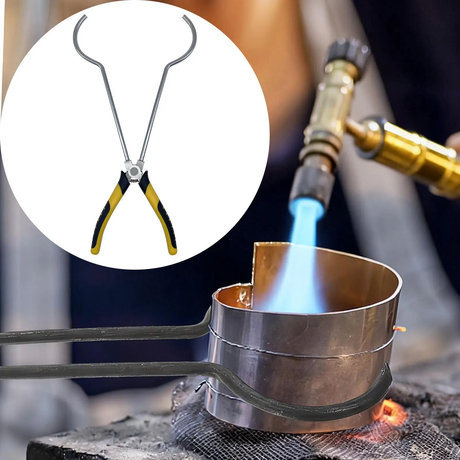 Rubber Grip Crucible Tongs Heat Resistant 35cm Double Spring Furnace Holder for Gold Melting and Metal Casting Jewelry Tool