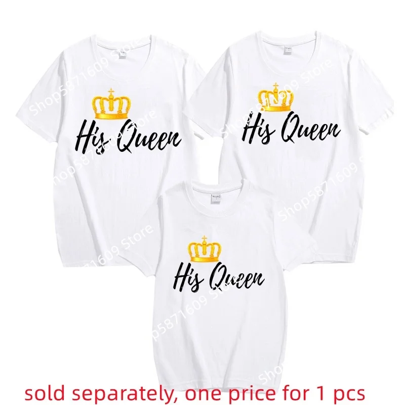 

KING OF QUEEN QUEEN OF KINGS Christmas themed family T-shirt, casual and cute holiday short sleeved top for children and adults