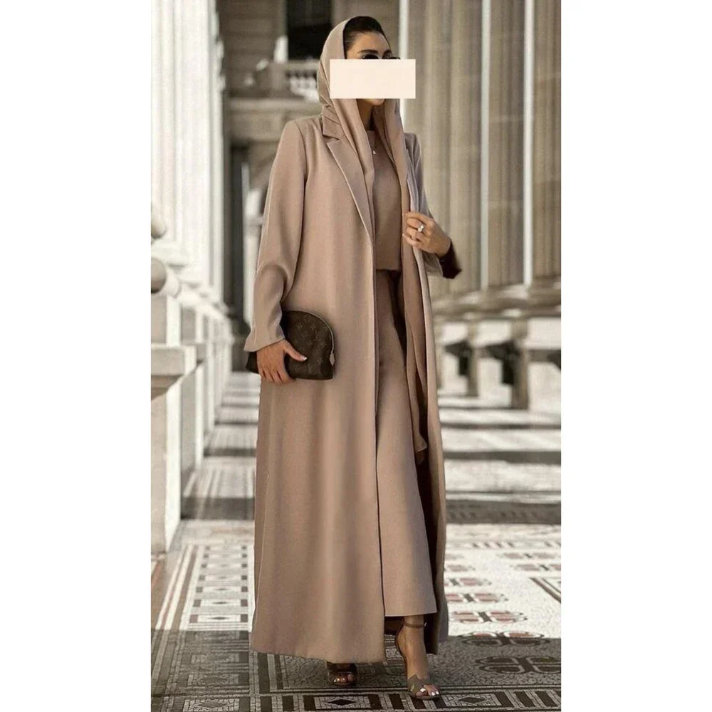 

Saudi Arabia Lady Outwear Women Long Jacket Fashion Slim Single Breasted Female Daily Coat Formal Ankle Length Dress