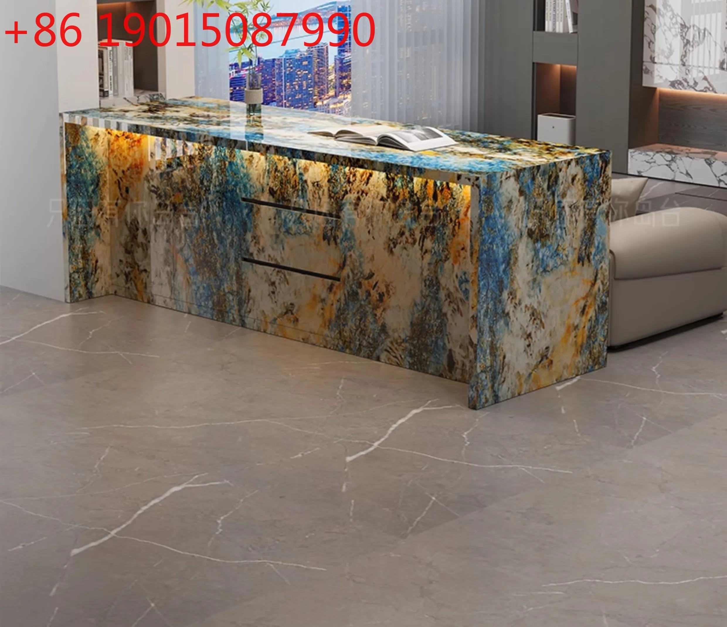 

Luxury rock slab bar table open partition narrow island table sofa side cabinet