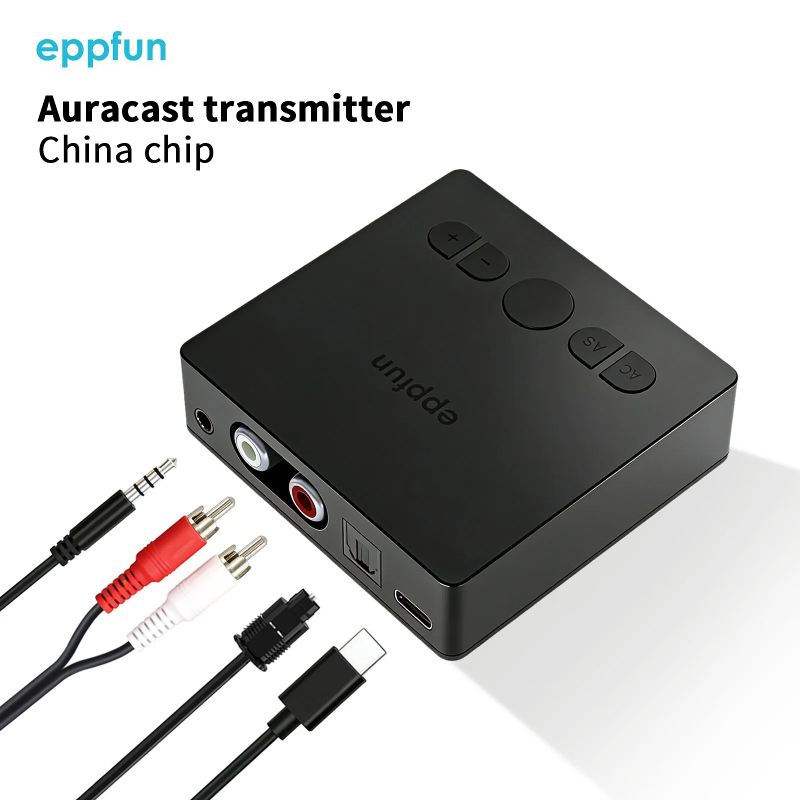 Eppfun Auracast送信機、LC3低遅延USB-C/光デジタル/RCA/Auxオーディオ入力付き、テレビ視聴、会議、教会に最適