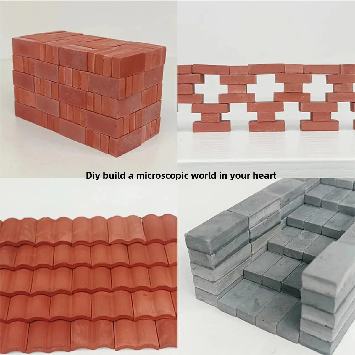 Bloques de ladrillos rojos y verdes en miniatura DIY, accesorios de modelo para casa de construcción, pared, mesa de arena, escala 1:16