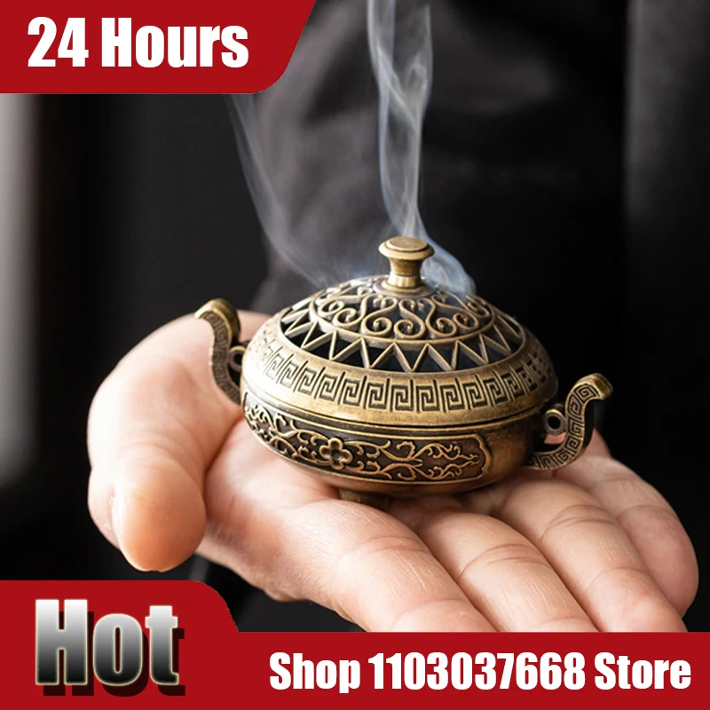 1 pçs decoração de casa ornamentos queimador de incenso de bronze metal aromaterapia titular sem perfume ideal para yoga meditação quarto ambiente