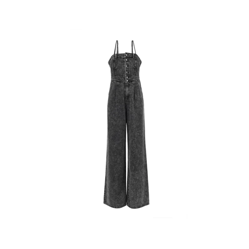

High Waist Jumpsuit Elastic Strap Denim Loose Wide Leg Casual Pants Spring 2025 Moda Loft Commute Sle Long Trousers