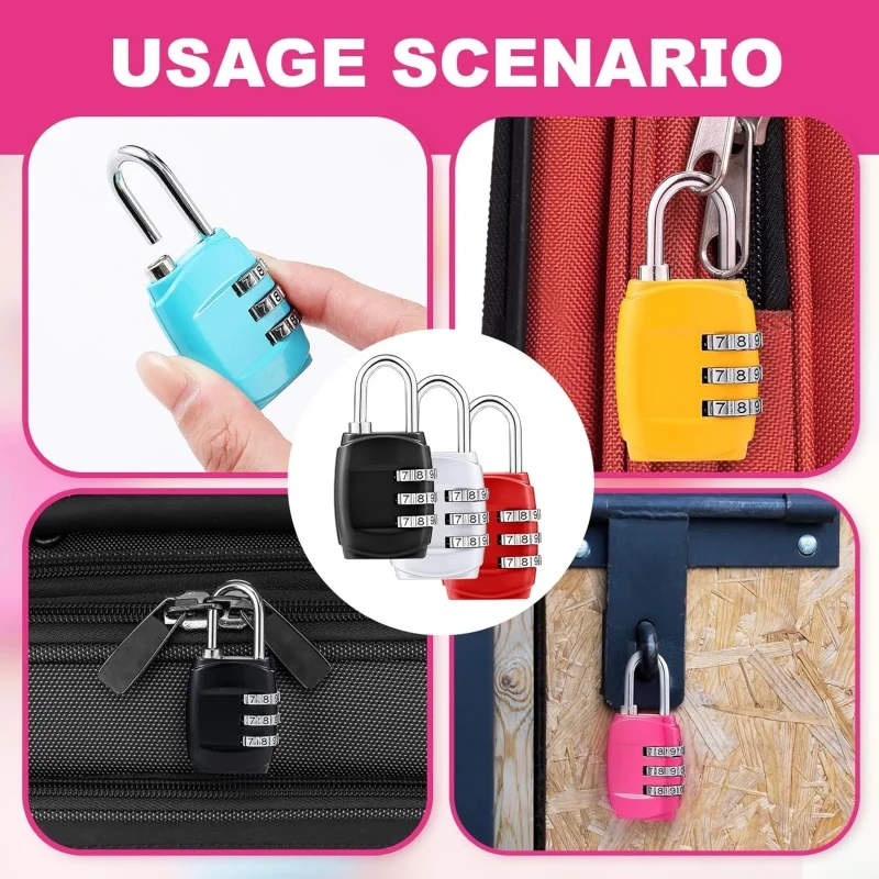 قفل مجمع ملون مكون من 3 أرقام، أقفال أمتعة برمز قابلة لإعادة الضبط، قفل بكلمة مرور مضاد للسرقة للسفر، حقيبة الظهر، الخزانة، صالة الألعاب الرياضية، الخيمة #3