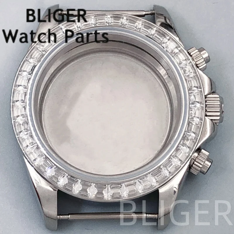 BLIGER VK63 caja de 40mm cronógrafo de acero inoxidable bisel de diamante indica cristal de zafiro buceo para movimiento de cuarzo VK63 VK63A